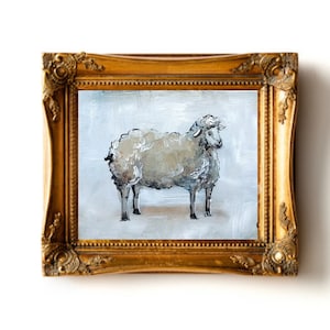 Moody sheep painting original miniature art Farm animal painting Sheep oil painting small farmhouse decor minimalist kitchen wall art 4x6