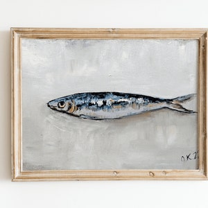 Sardine art PRINT painting Sardines still life oil painting miniature French country kitchen art Neutral PRINTABLE wall art digital