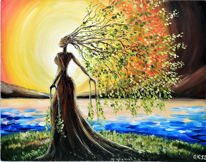 Mother Nature Painting Tree of Life Original Art Gaia Goddess Painting ...