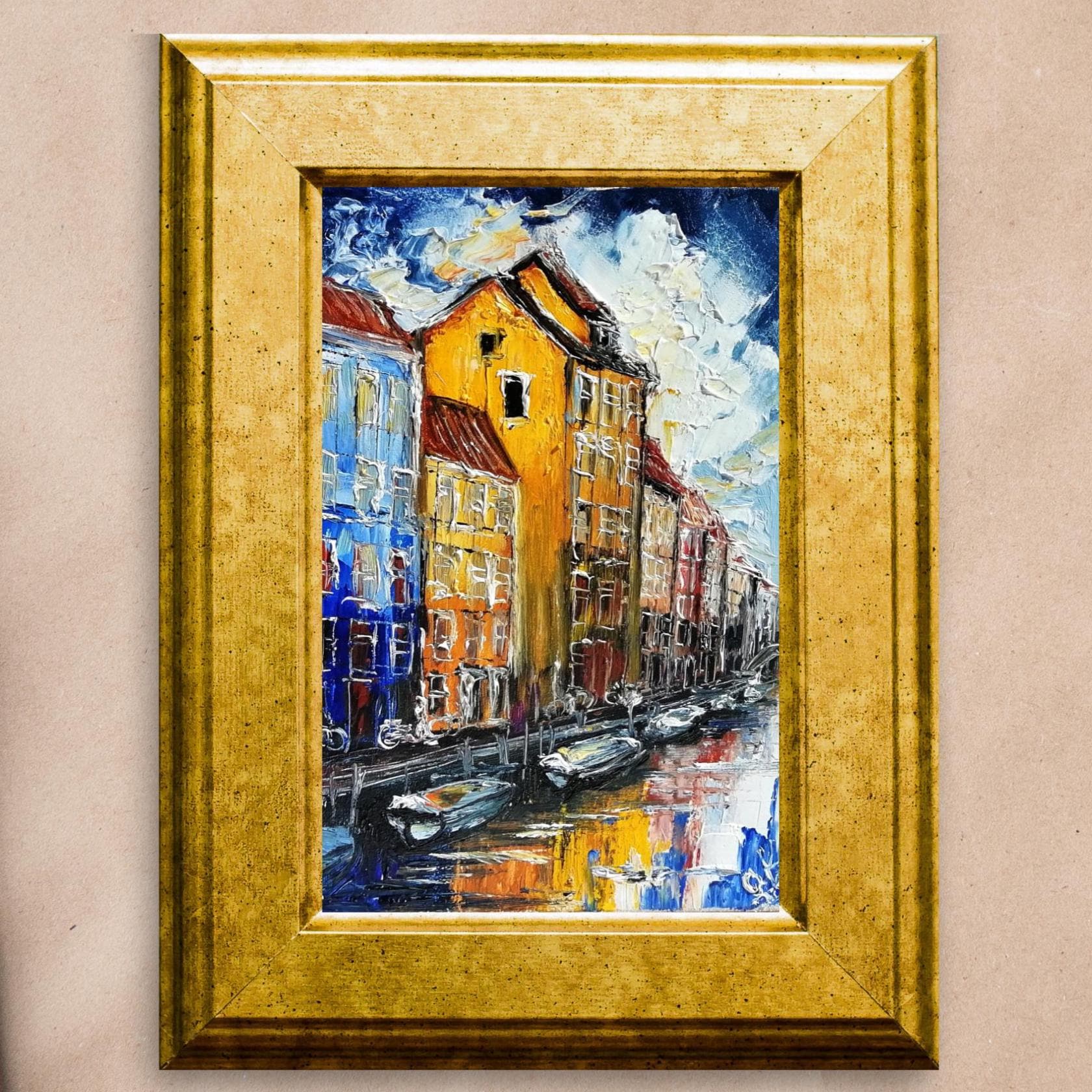 油絵　oil painting Amsterdam Oil Painting Original Spring Cityscape Art Netherlands