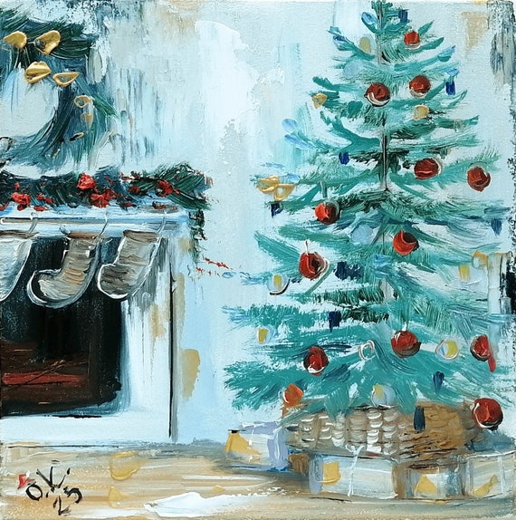 Holiday Christmas character Original Mini Canvas Acrylic Painting