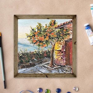 Tuscany Clementine Tree Oil Painting: Italian Landscape Art, 6x4&quot;