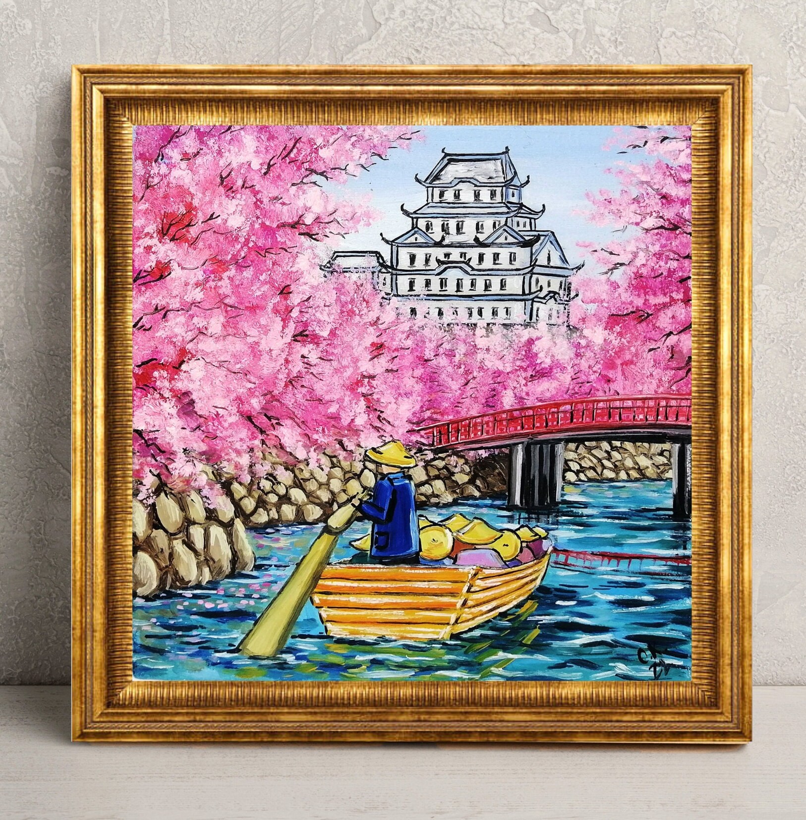 Japanese Sakura Painting Oil Original Cherry Blossom Japan