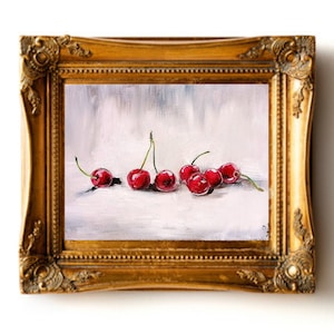 Cherry painting original miniature art Cherries still life oil painting french country art farmhouse kitchen wall art fruit artwork 4x6