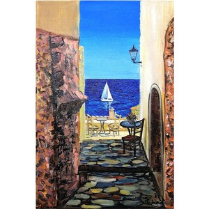 Greece wall art oil painting Canvas Santorini greece art Greek island oil painting