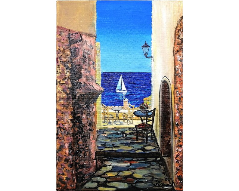Greece wall art oil painting Canvas Santorini greece art Greek island oil painting