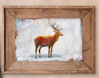 Deer oil painting original art Miniature animal wall art Deer hunting gift 4x6