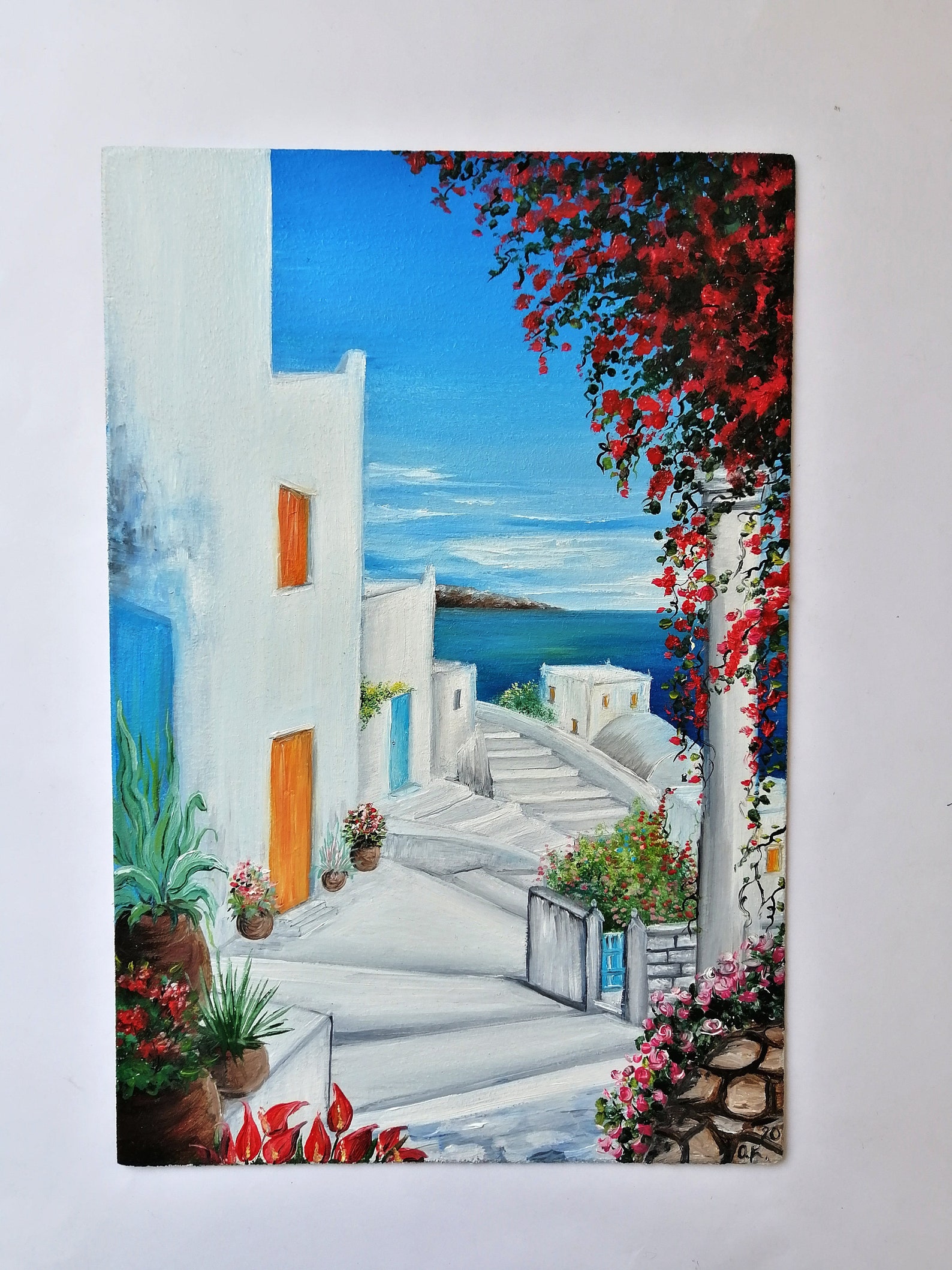 Greece wall art oil painting Framed Santorini greece art Etsy