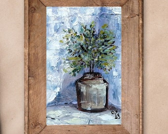 Olive tree art original miniature painting Greece wall art vintage olive plant painting mediterranean decor olive branch farmhouse decor 6x4