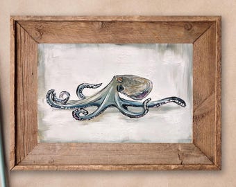 Octopus art oil painting miniature original artwork 4x6
