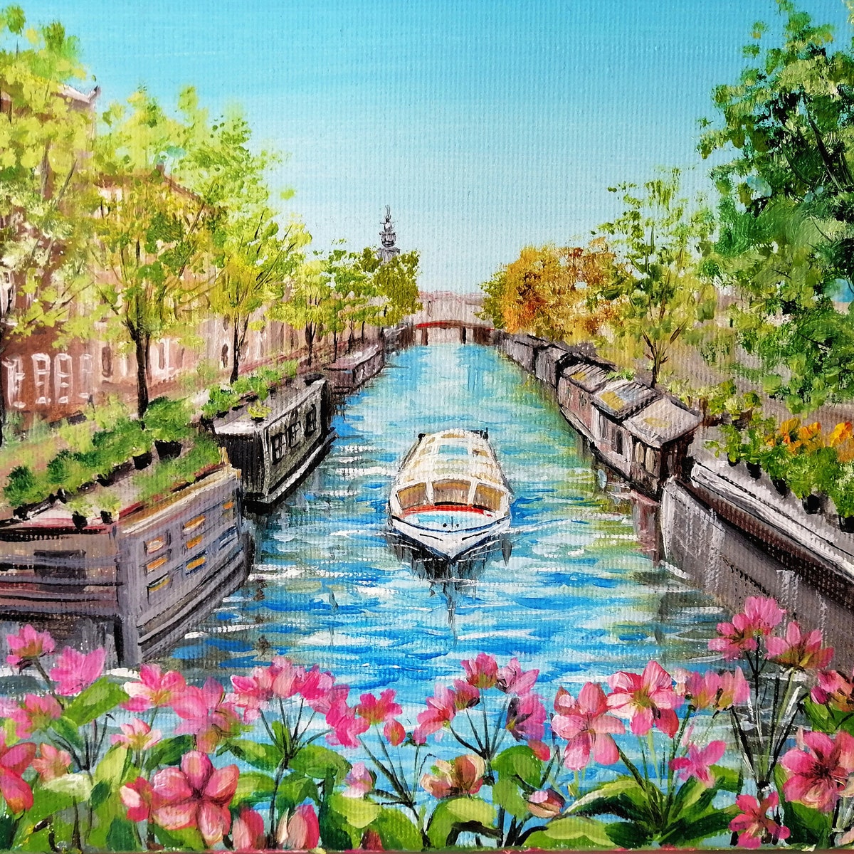 Amsterdam Painting Holland Original Art Spring Cityscape Oil Painting Netherlands Wall Art Small Artwork 8x12 by Okpaintingshop - Etsy