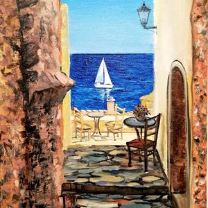 Greece wall art oil painting Canvas Santorini greece art Greek island oil painting