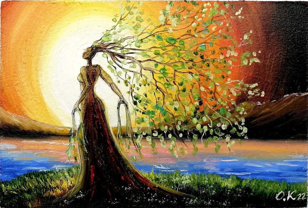 Tree of Life Original Oil Painting Gaia Goddess Miniature Art 4x6 - Etsy