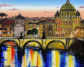 Rome Italy Oil Painting Original Evening Sunset Italian Cityscape Art