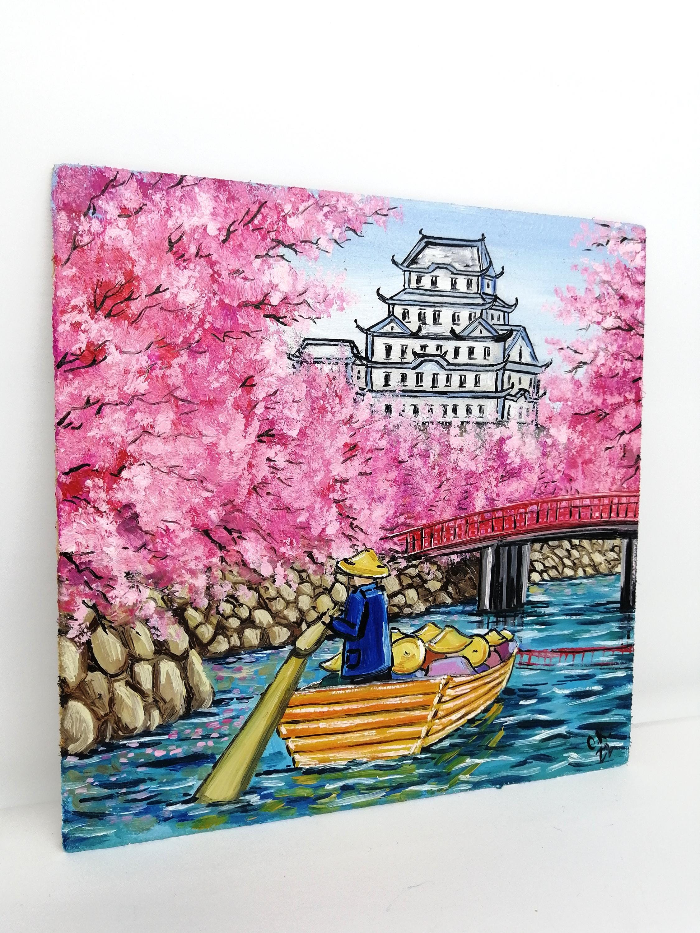 Japanese Sakura Painting Oil Original Cherry Blossom Japan