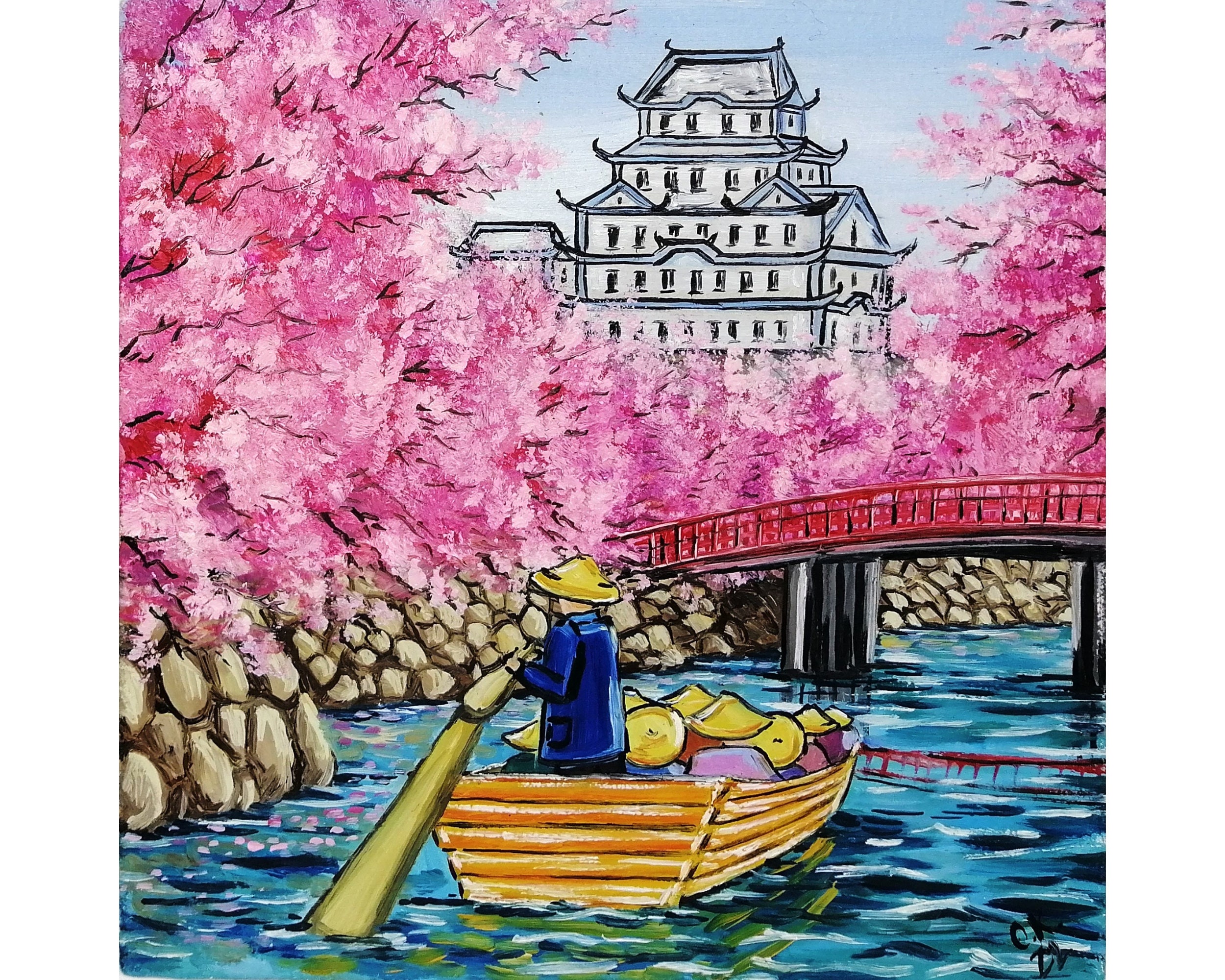 Japanese Sakura Painting Oil Original Cherry Blossom Japan