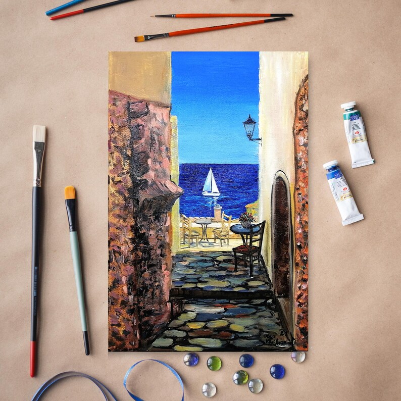 Greece wall art oil painting Canvas Santorini greece art Greek island oil painting