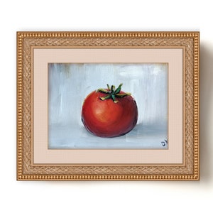 Tomato oil painting original miniature art Small still life oil painting vegetable wall art farmhouse kitchen food art moody painting 4x6