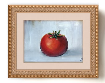 Tomato oil painting original miniature art Small still life oil painting vegetable wall art farmhouse kitchen food art moody painting 4x6