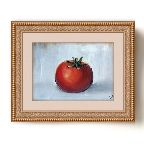 Tomato oil painting original miniature art Small still life oil painting vegetable wall art farmhouse kitchen food art moody painting 4x6