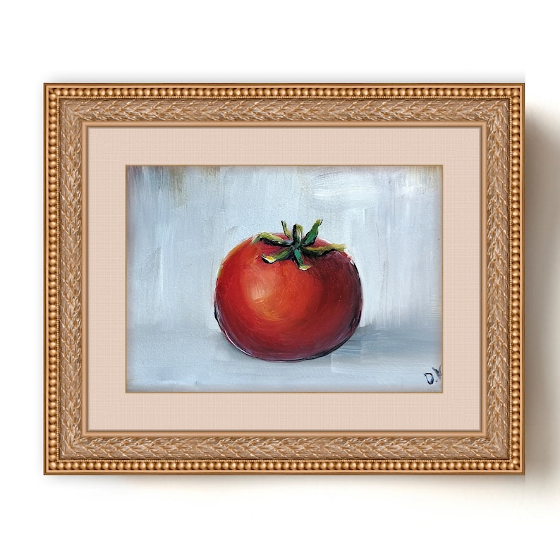 Tomato oil painting original miniature art Small still life oil painting vegetable wall art farmhouse kitchen food art moody painting 4x6