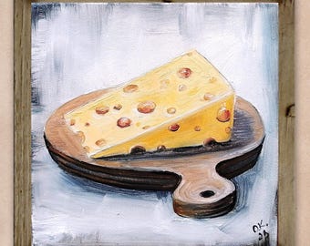 Nature morte au fromage personnalisée, peinture à l'huile, cuisine originale, décoration de ferme, art culinaire, 6 x 6