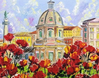 Rome Painting Italy Original Art Italian Oil Painting Cityscape Italy Painting Small Skyline Artwork by OKpaintingShop