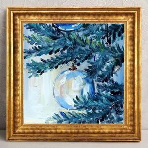 Christmas tree original painting Small oil painting Christmas ornament winter painting holiday mantle decor still life oil painting 6x6