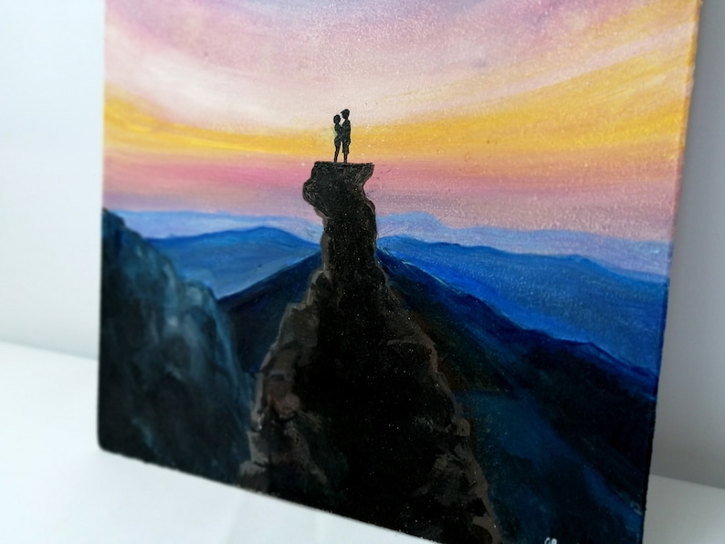 Paar Sonnenuntergang Malerei blauer Grat Berge romantische | Etsy