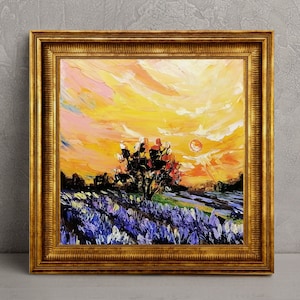 Tuscany country art original painting Italy countryside oil painting landscape lavender wall art Tuscan purple artwork home decor 6x6