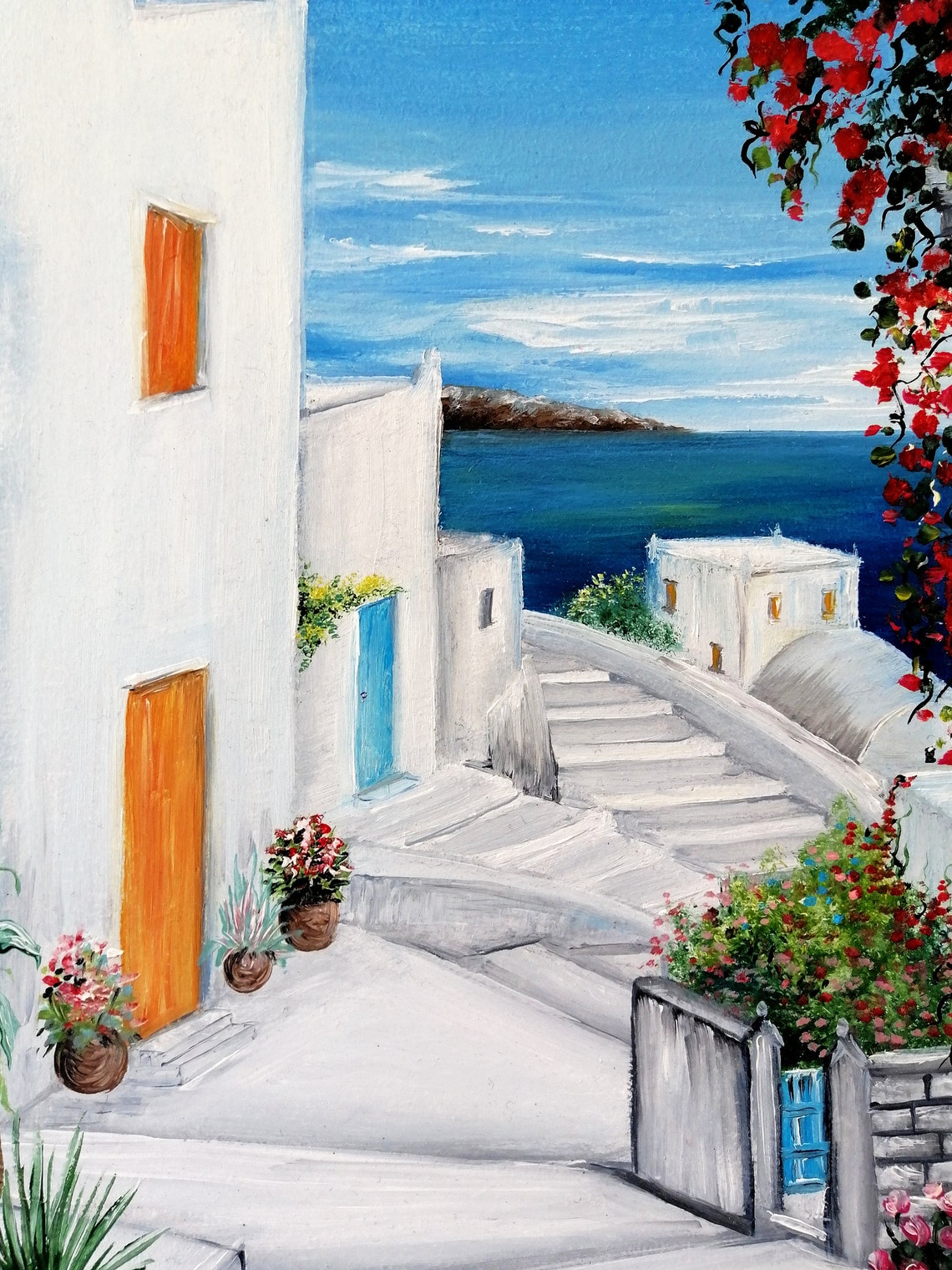Greece Wall Art Oil Painting Framed Santorini Greece Art Etsy