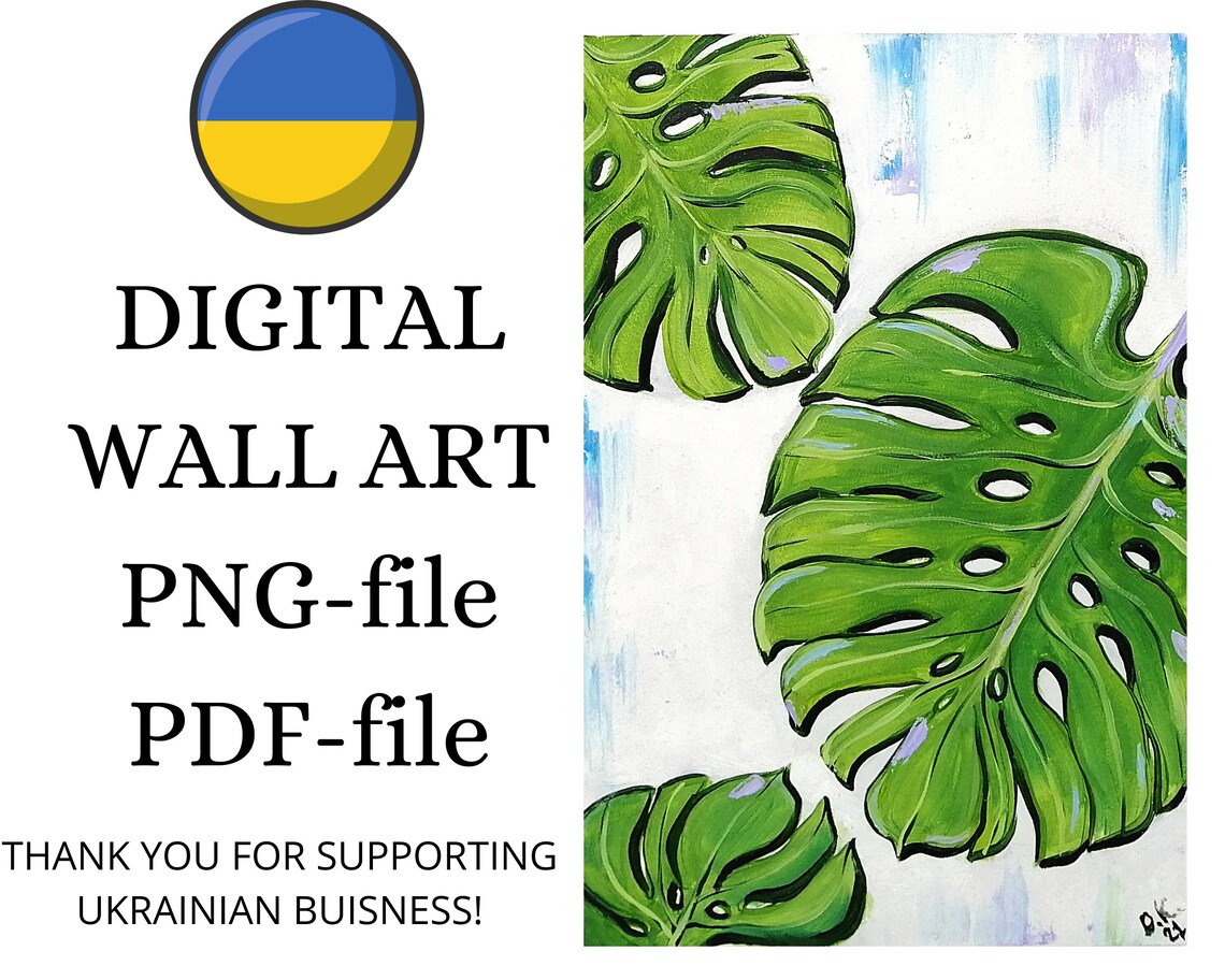 Monstera Print Digital Monstera Wall Art Printable A4 Tropical Etsy