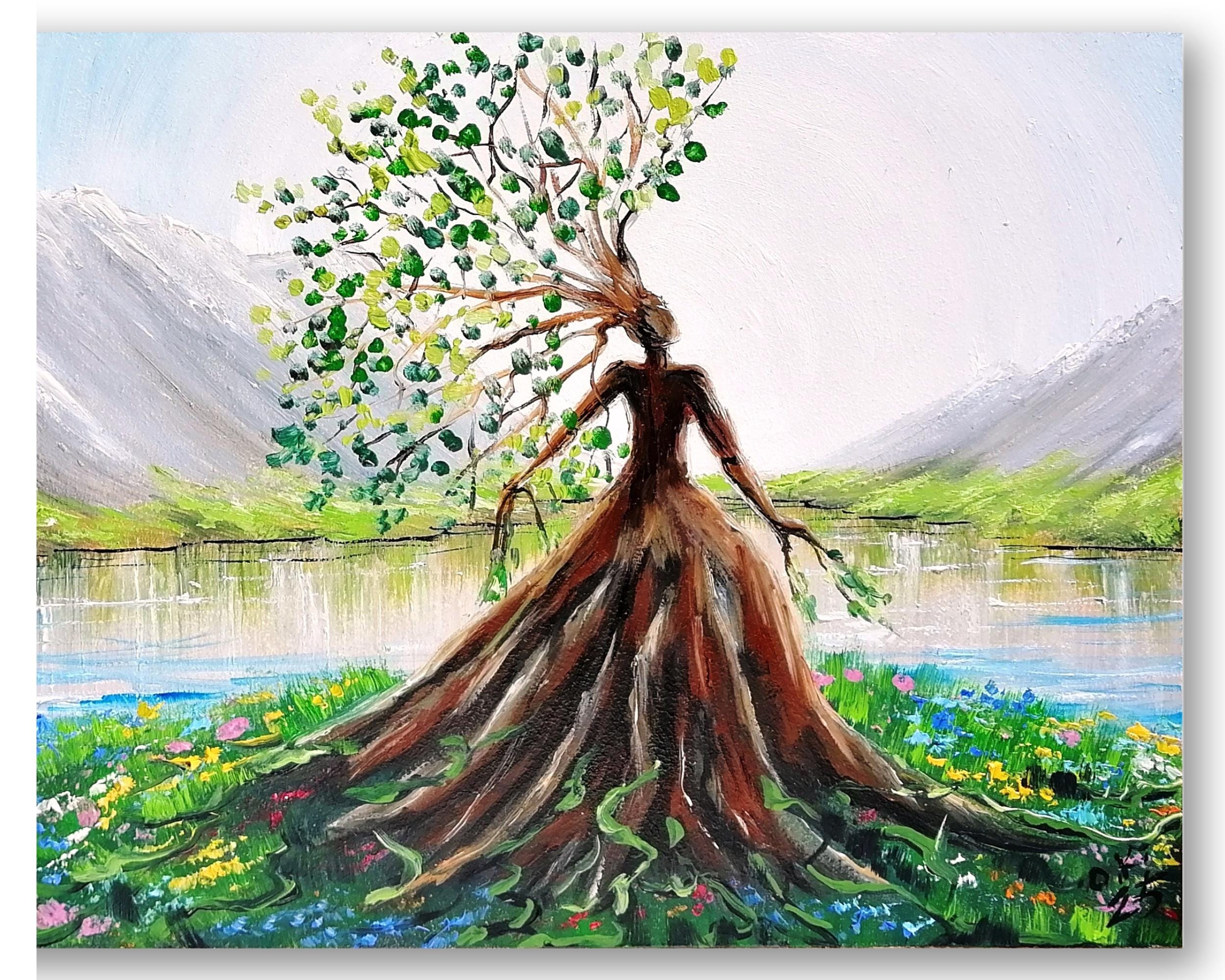 Mother earth painting Tree of life oil painting Goddess painting