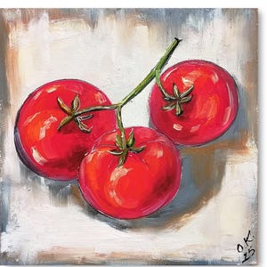 Tomato oil painting original miniature art Small still life oil painting vegetable wall art farmhouse kitchen food art moody painting 4x6 #2 6x6 inch panel