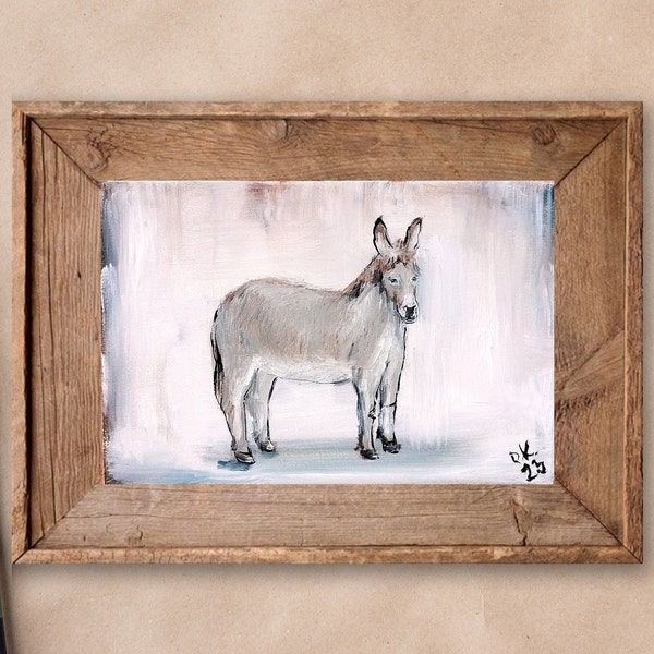 Âne personnalisé original peinture à l'huile miniature art 6 x 4 petite peinture animalière décor rustique