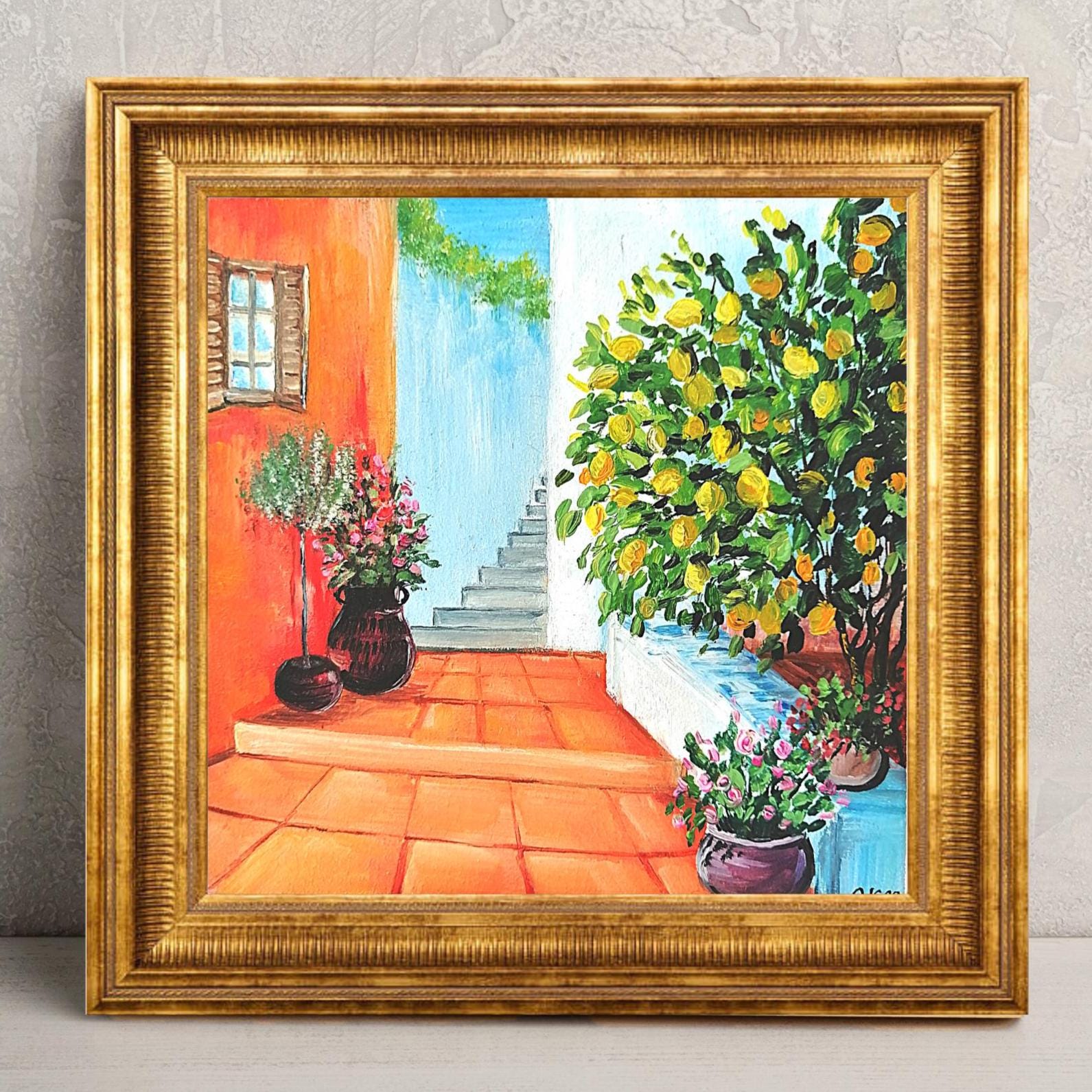 Italian Countryside Oil Painting Original Sicily Italy Lemon Tree