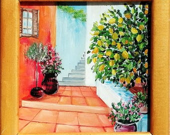 Italian Countryside Oil Painting Original Sicily Italy Lemon Tree