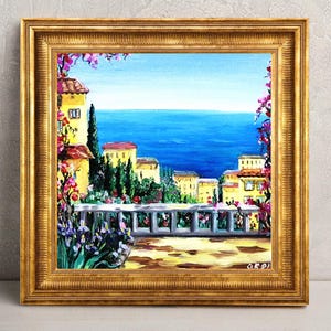 Menaggio Lake Como painting original art Small Italy oil painting anniversary gift Italian vacation art 6x6