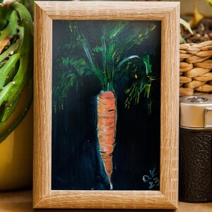 Carrot art original painting Vegetable still life oil painting miniature French country kitchen art 6x4
