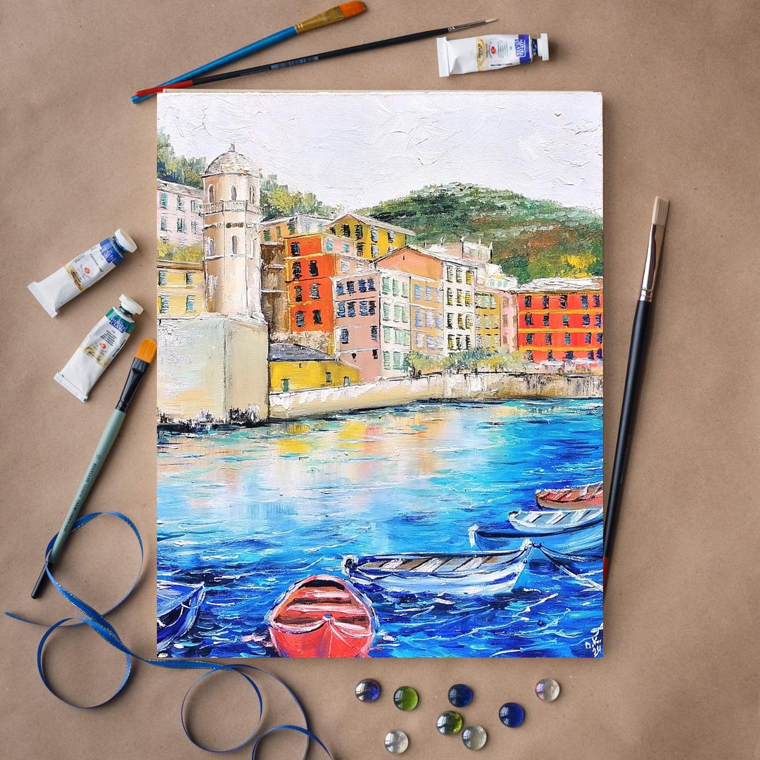 Oil Painting Vernazza Cinque Terre Italy Original Coastal Village