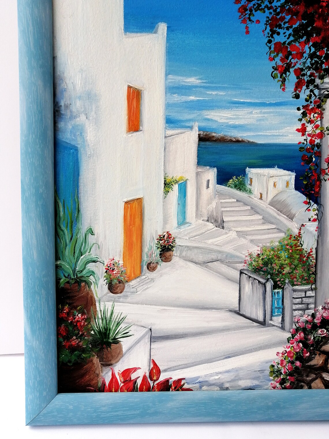 Greece wall art oil painting Framed Santorini greece art Etsy