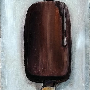 Miniature Ice Cream Oil Painting: Moody Food Art, Kitchen Decor (6x4 inch, with Easel)