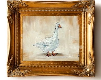 Duck painting original miniature art Vintage small goose oil painting  farmhouse kitchen wall art country decor moody minimalist art 4x6