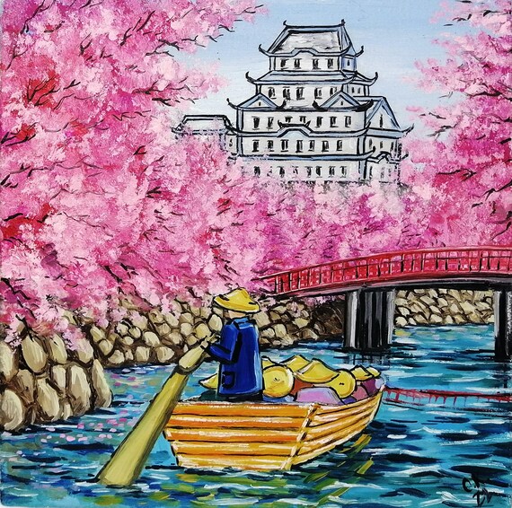 Japanese Sakura Painting Oil Original Cherry Blossom Japan