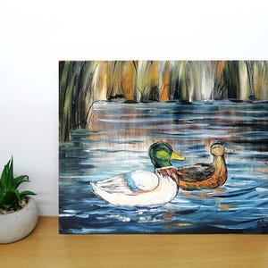 Mallard duck painting original miniature art Vintage duck oil painting farmhouse kitchen wall art country decor duck hunting gift 4x6 8x10 inch panel
