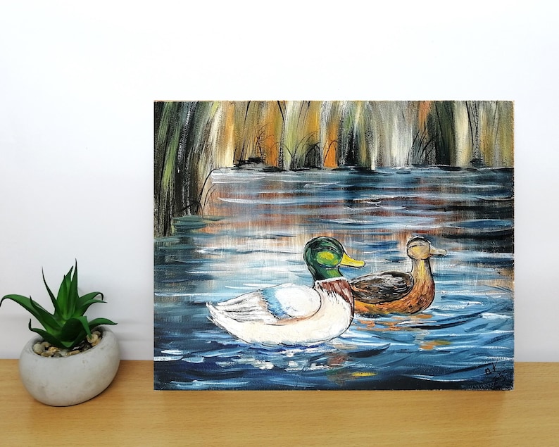 Mallard duck painting original miniature art Vintage duck oil painting farmhouse kitchen wall art country decor duck hunting gift 4x6 8x10 inch panel