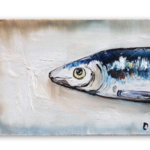 Sardine art original painting Sardines still life oil painting miniature French country kitchen art 4x6 #2 4x6 inch panel