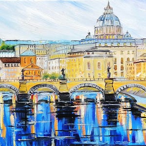 Rome Painting Italy Original Art Italian Oil Painting Europe Cityscape Sunset Wall Art 8 by 10