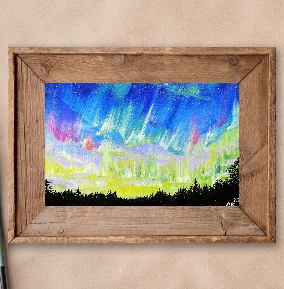 Northern Lights Art Miniature Original Painting Small Aurora Etsy UK