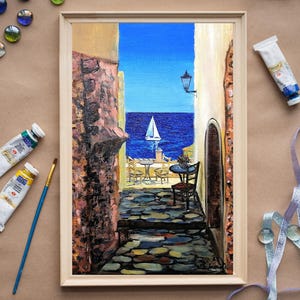 Santorini Greece Oil Painting on Canvas Original Greek Island Art, 11.8x7.9" image 19